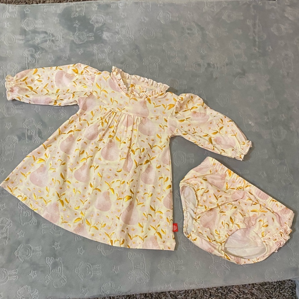 Magnetic Me Pearadise Dress with Ruffle Bottom Bloomers: size 0-3mos